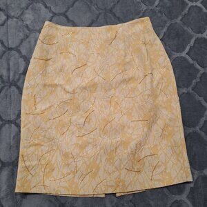 EUC Bzar Ivory & Yellow Lined Pencil Skirt W/ Sequin Detailing-Size 12
